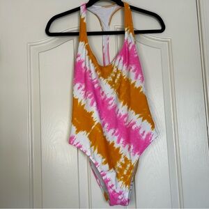 aerie orange and pink tie dye one piece swimsuit medium